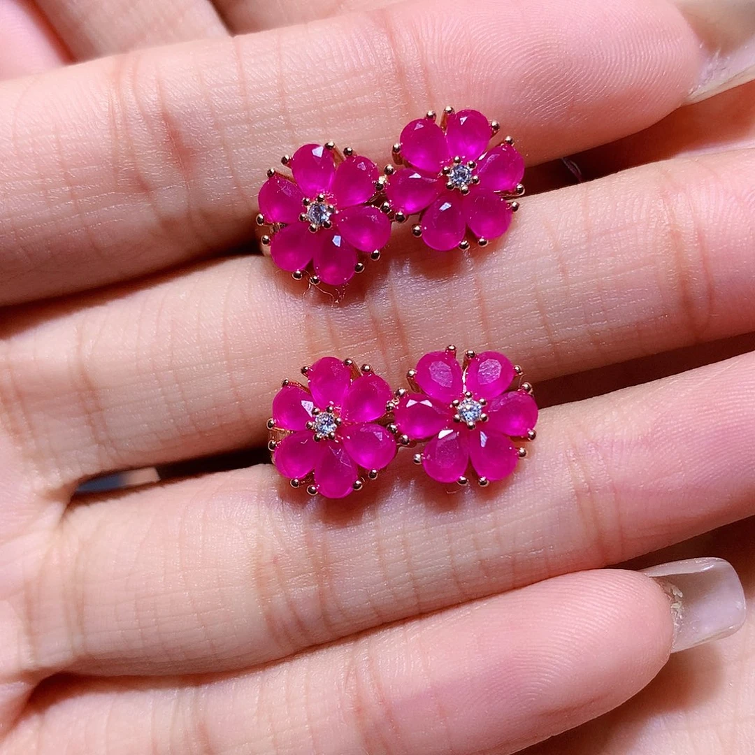 耳饰银S925镶嵌红宝石