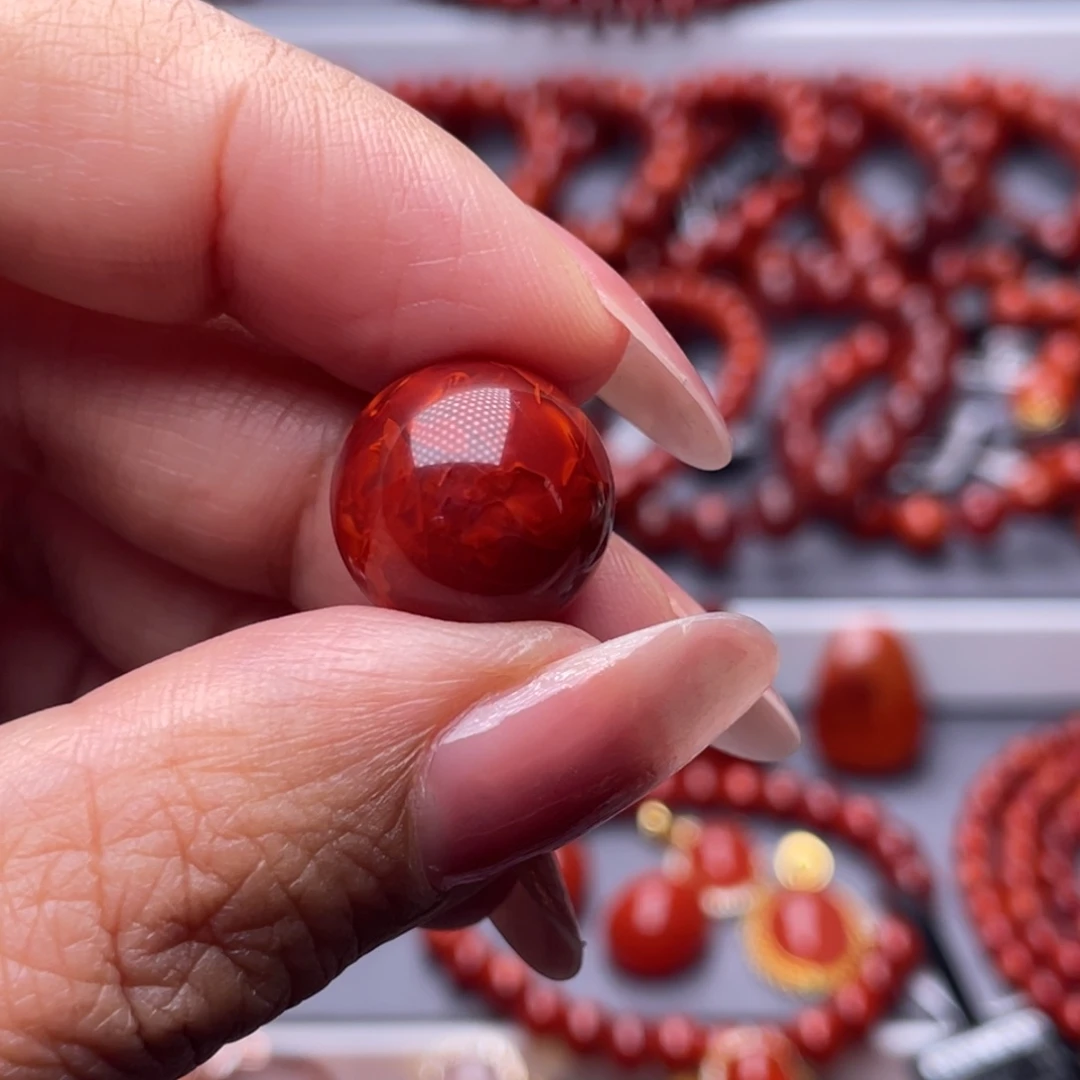 南红玛瑙未镶嵌其他W15.4mm火焰纹圆珠单珠