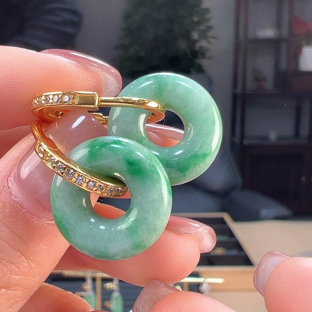 翡翠耳饰银S925镶嵌耳环16