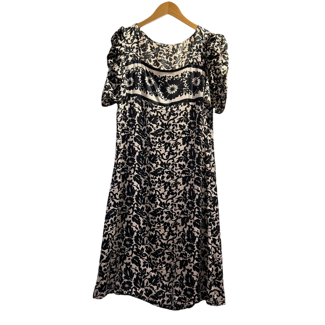 【糖糖】“菊花”真丝缎碎花显瘦连衣连