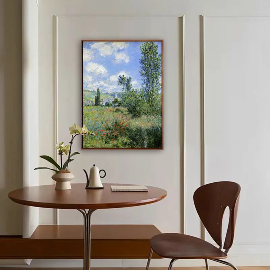 法式轻奢玄关挂画亚嘉杜巡礼客厅沙发背景油画风景装饰画实木框