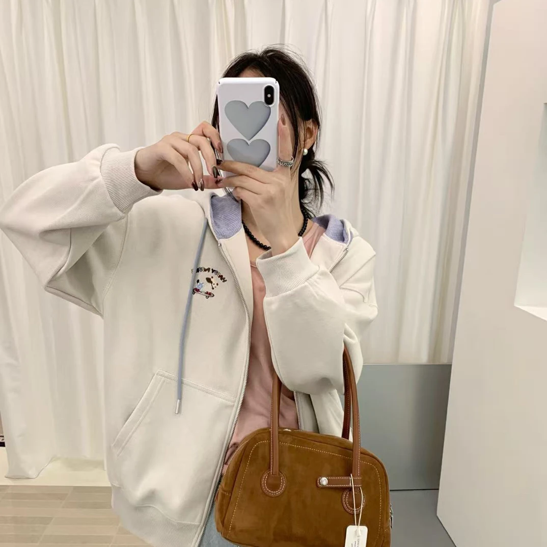 双面线织外套刺绣小狗女装连帽