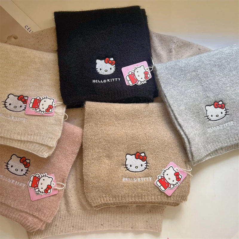 正三丽鸥hellokitty针织毛线围巾女冬季加厚保暖日系含羊毛围脖