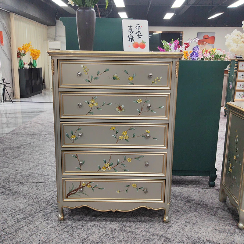 【得颖家】手绘彩绘美式香槟色客厅三、五、六斗五斗柜收纳柜五斗橱