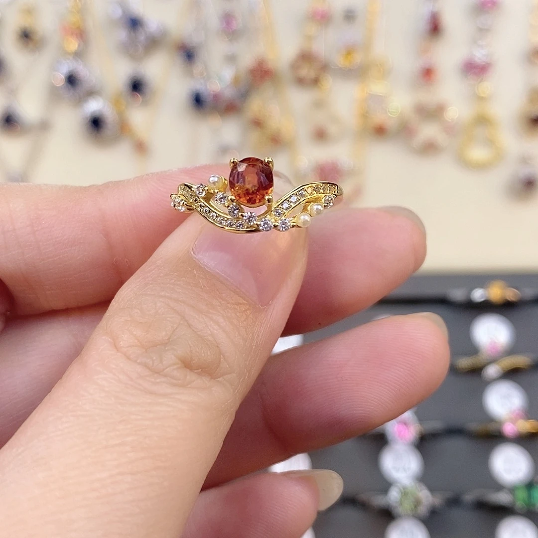 石榴石（芬达石）戒指银S925镶嵌