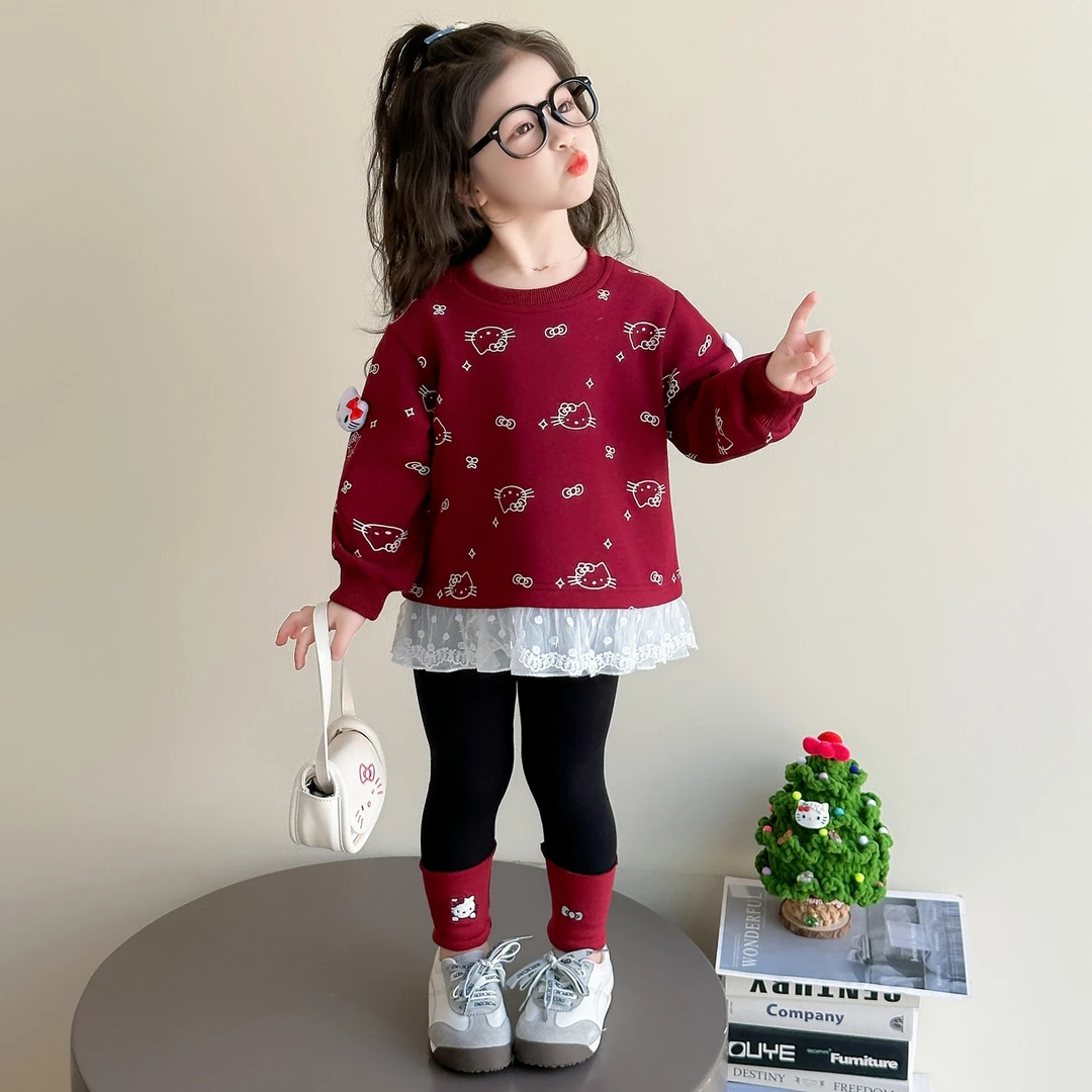 女童卡通网纱拼接套装秋季2025新款洋气女宝宝时尚休闲秋装两件套