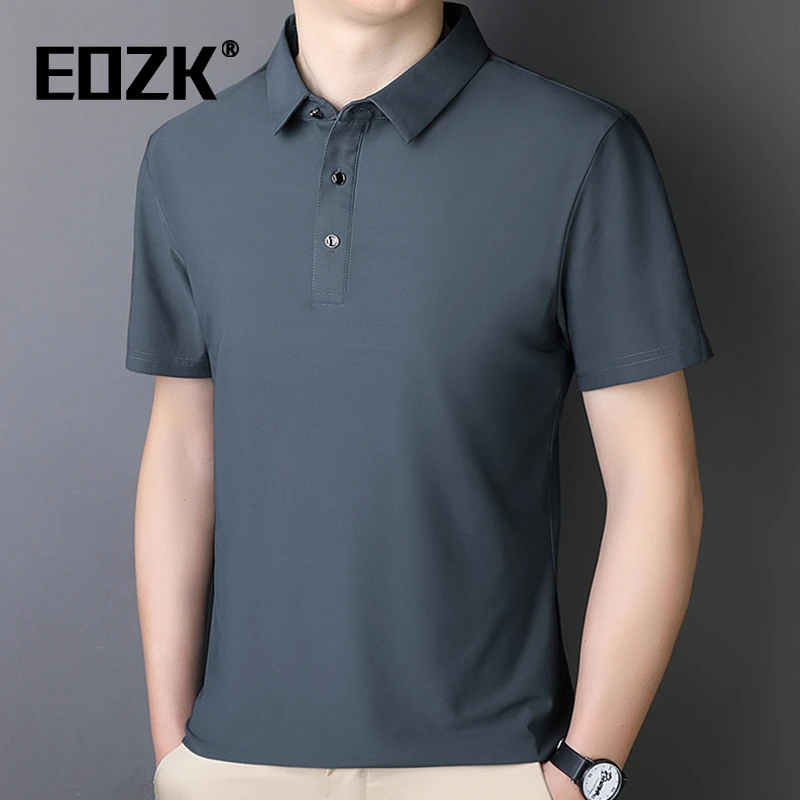 Eozk夏季短袖t恤男冰丝加肥加大码宽松胖子翻领polo衫体恤半袖薄