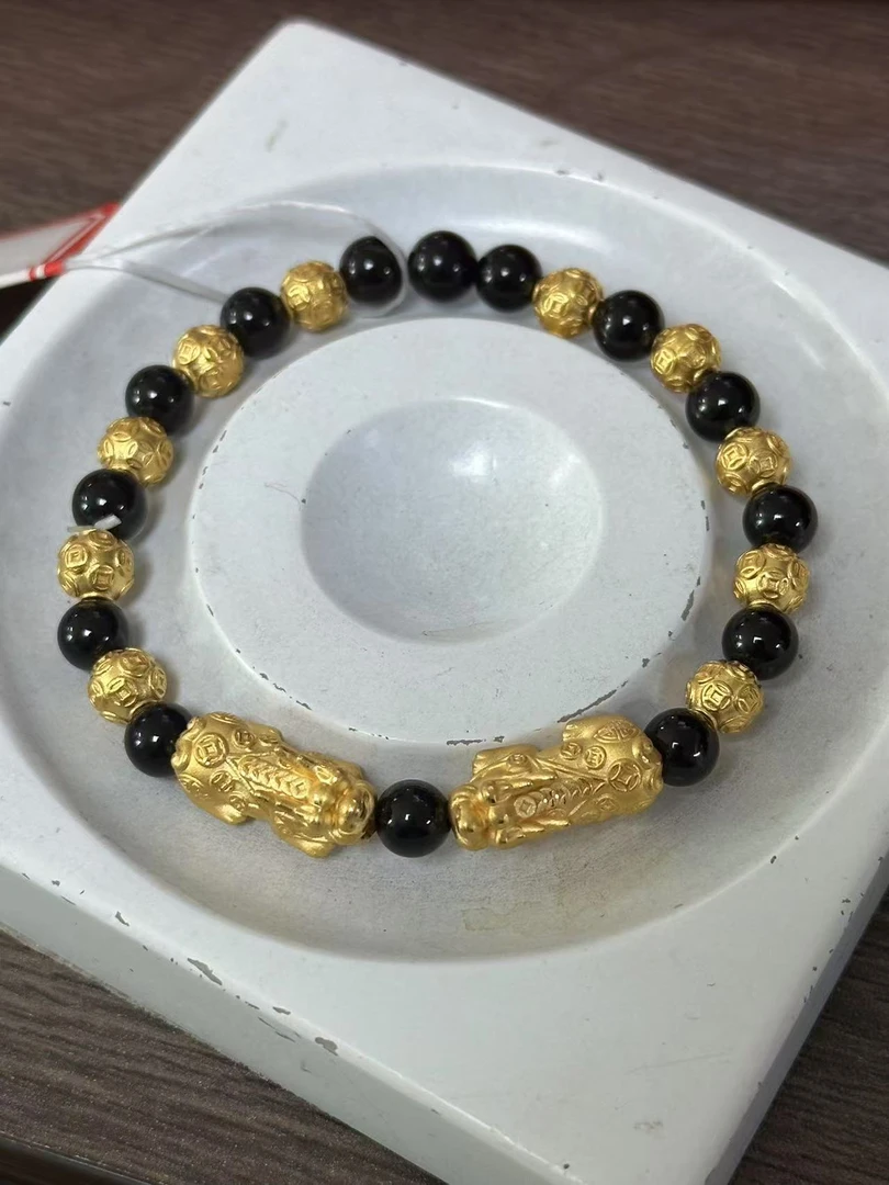 【足金999】卡6转运珠+黄金貔貅