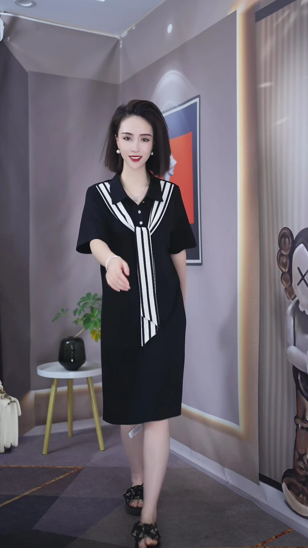 【上新定制】H.G259-1#新款减龄百搭黑色连衣裙