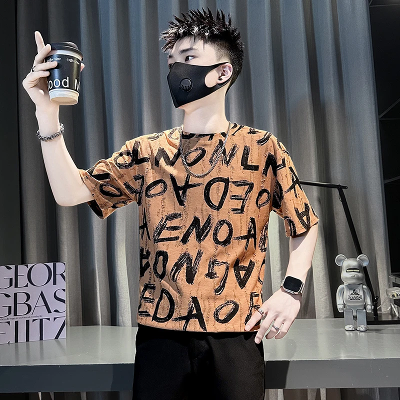 男士短袖t恤夏季薄款2025新款网红洋气炸街男装衣服圆领半袖上衣