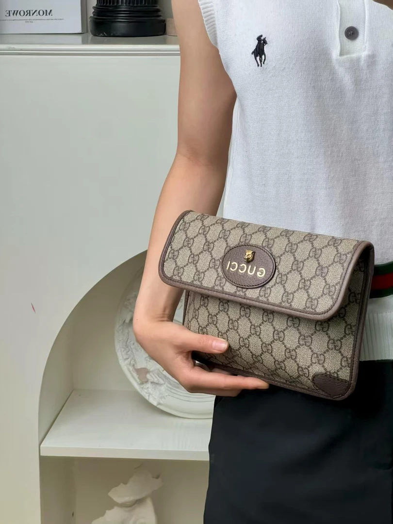 95新 GUCCI/古驰 虎头腰包老花/优品