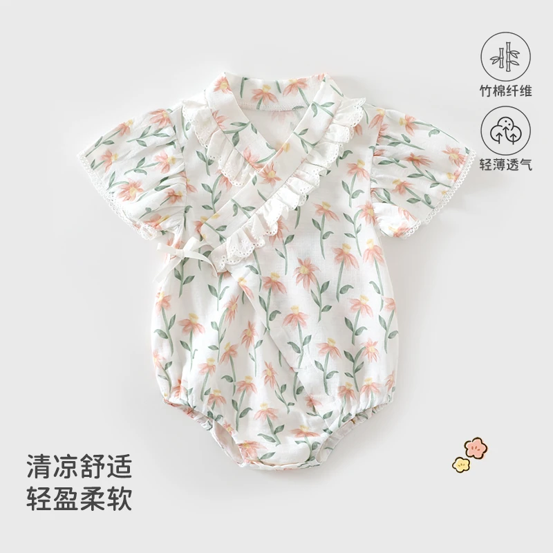 夏季婴幼儿连体衣女宝宝碎花空调服婴儿短爬包屁衣薄款新生儿哈衣
