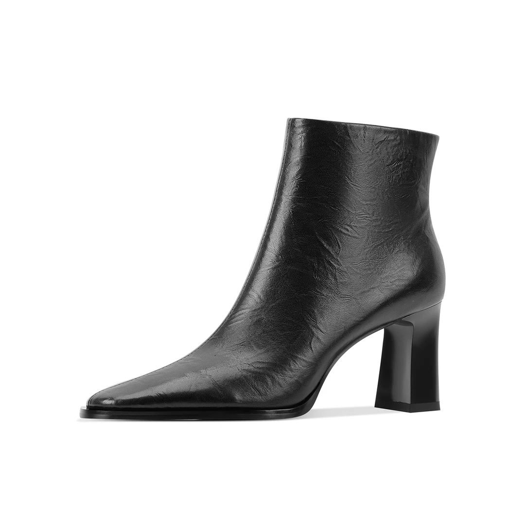 333-冬季细跟粗跟高跟气质短靴秋冬防水台粗跟女靴尖头