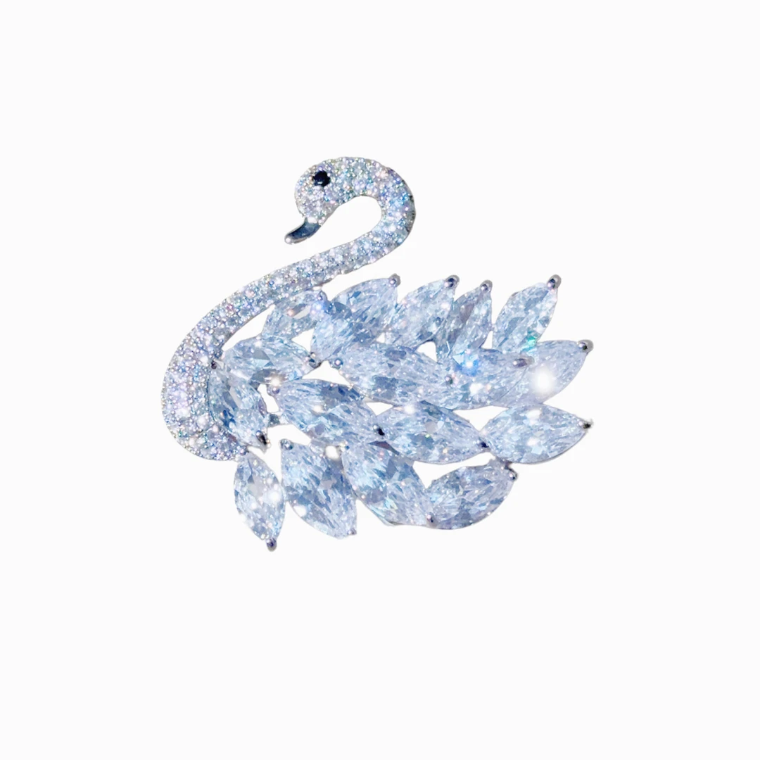 铜合成锆石胸针 【Vivian专属】惊鸿艳影璀璨天鹅胸针