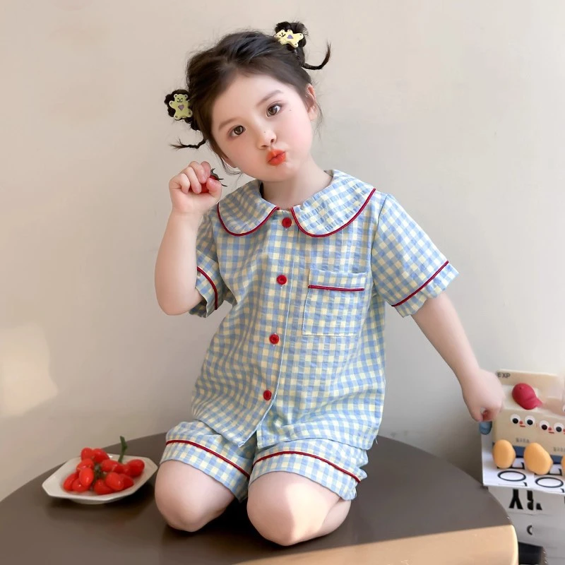 女童云朵棉睡衣夏季薄款短袖短裤套装小女孩公主风夏天儿童家居服