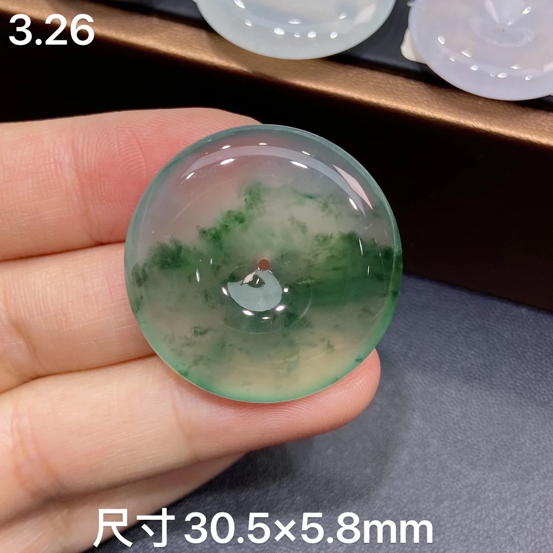 缅甸天然A货翡翠，高冰种半山水，飘花平安扣吊坠，冰透精美气质款R