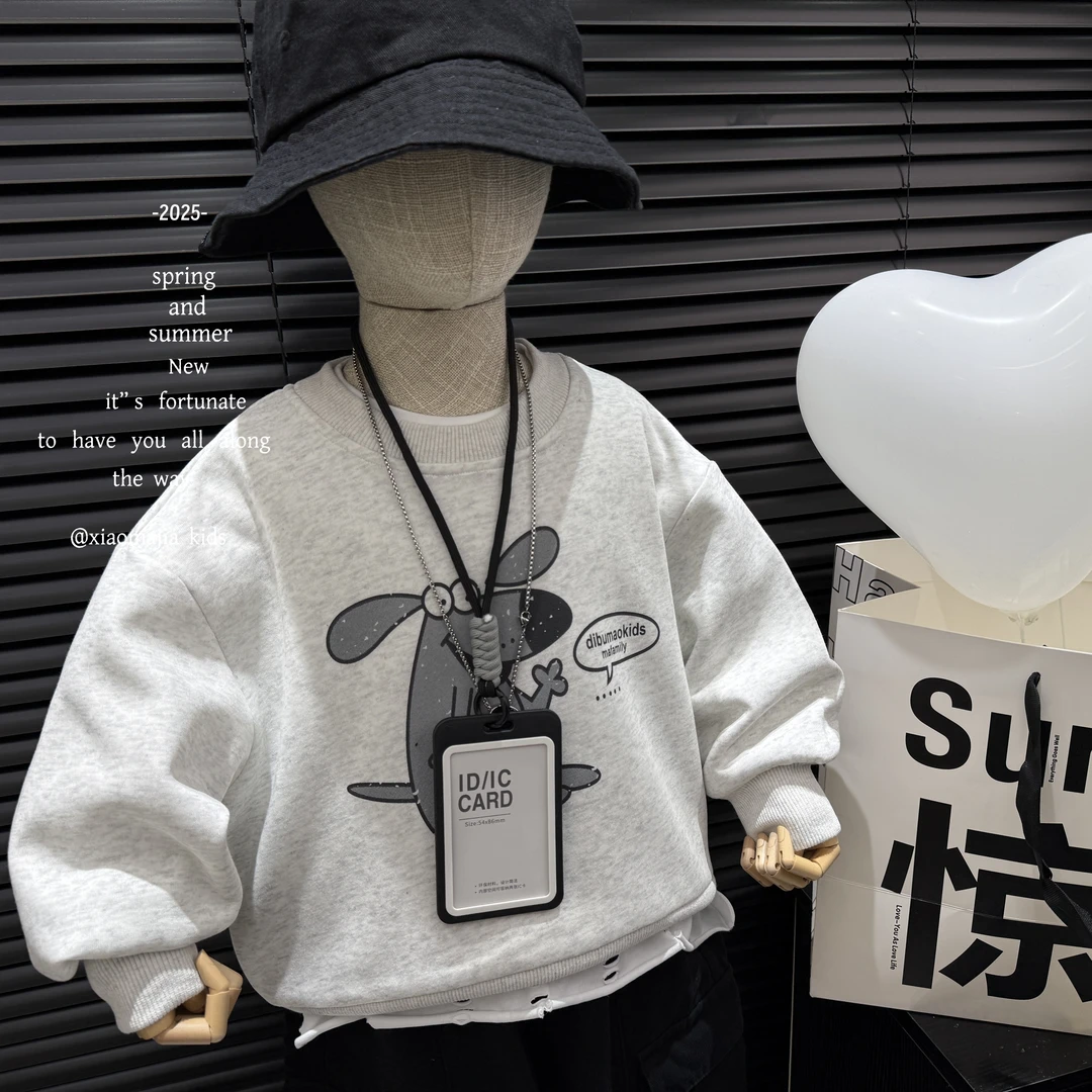 儿童春季新款韩版卫衣D-5101纯色印花潮酷韩版时尚宽松上衣