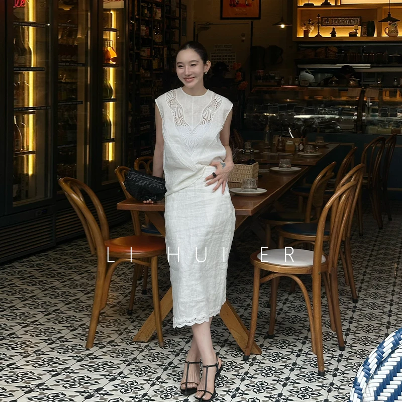 LiHuiEr李慧儿【夏眠】2025显瘦高级气质小众白色无袖镂空上衣90550