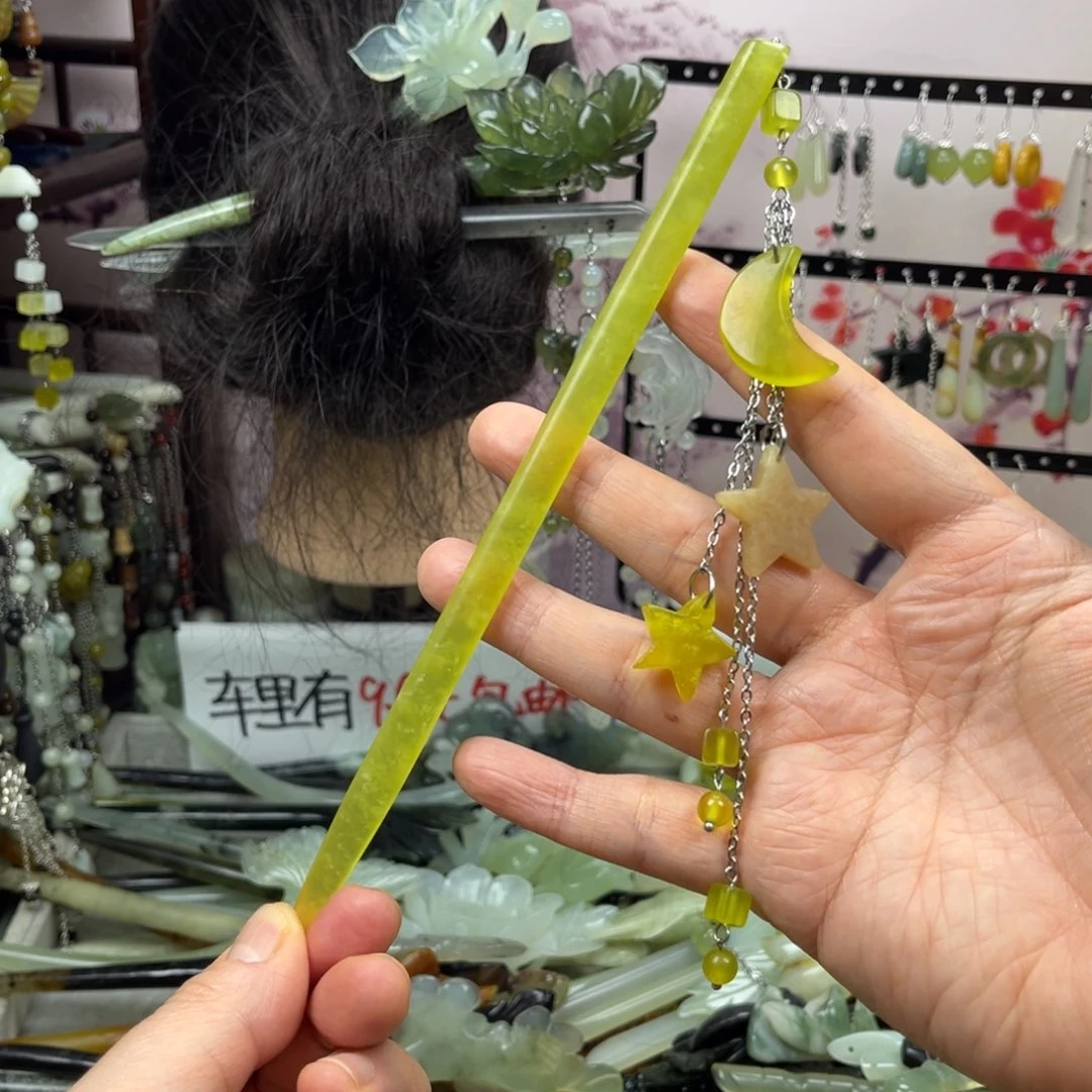 岫玉未镶嵌发饰长度19厘米左右