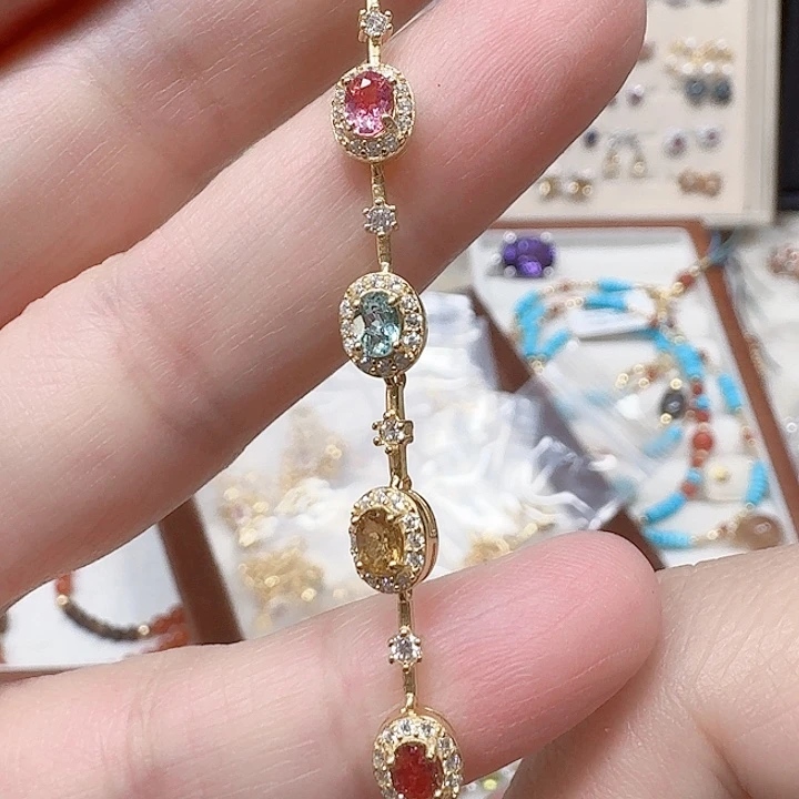 A碧玺手链银S925镶嵌手链602