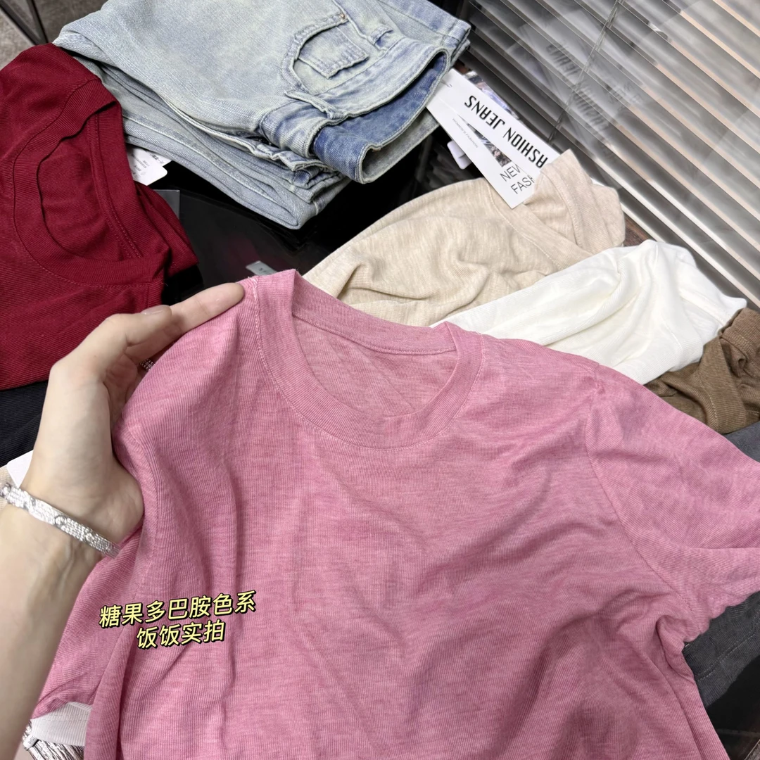 2025夏新款莱赛尔天丝短袖圆领T桖百搭针织半袖