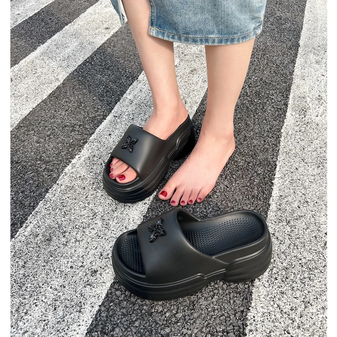 克罗心花瓣厚底休闲度假纯色一字拖百搭日常软底夏季外穿轻便