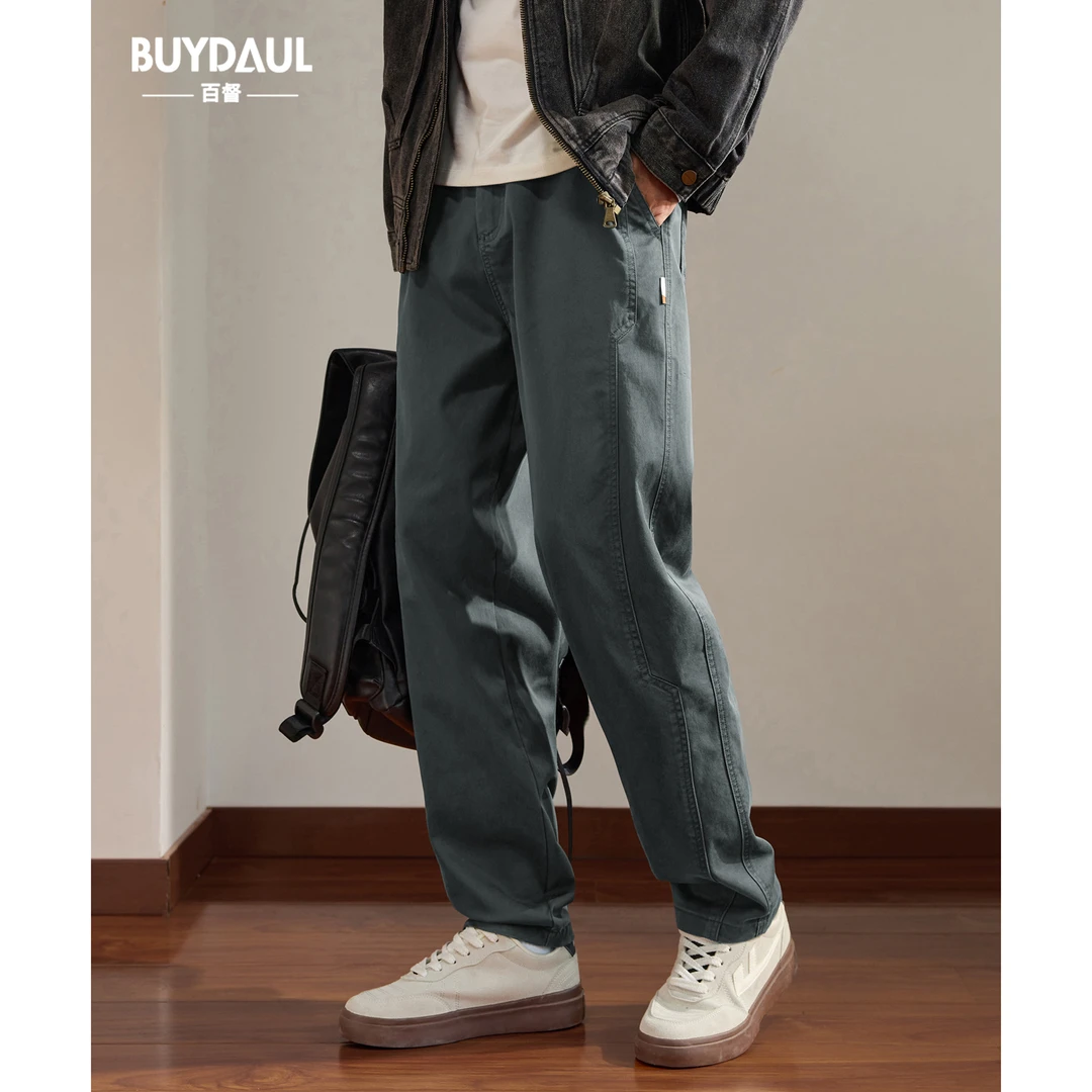 美式宽松直筒休闲裤男士秋季2025新款复古潮牌拼接痞帅弹力工装裤