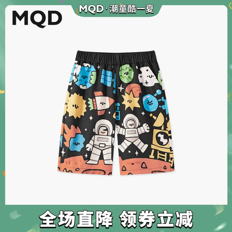 MQD童装25夏新款海边潮酷满版印花字母五分休闲裤9652W15B9
