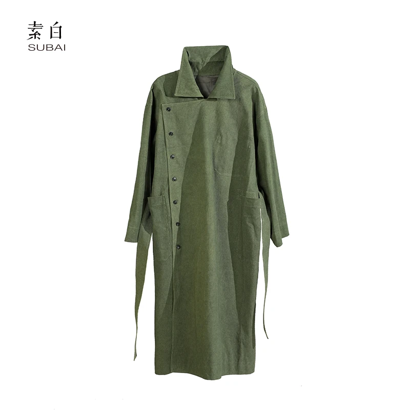休闲宽松军绿长风衣802808