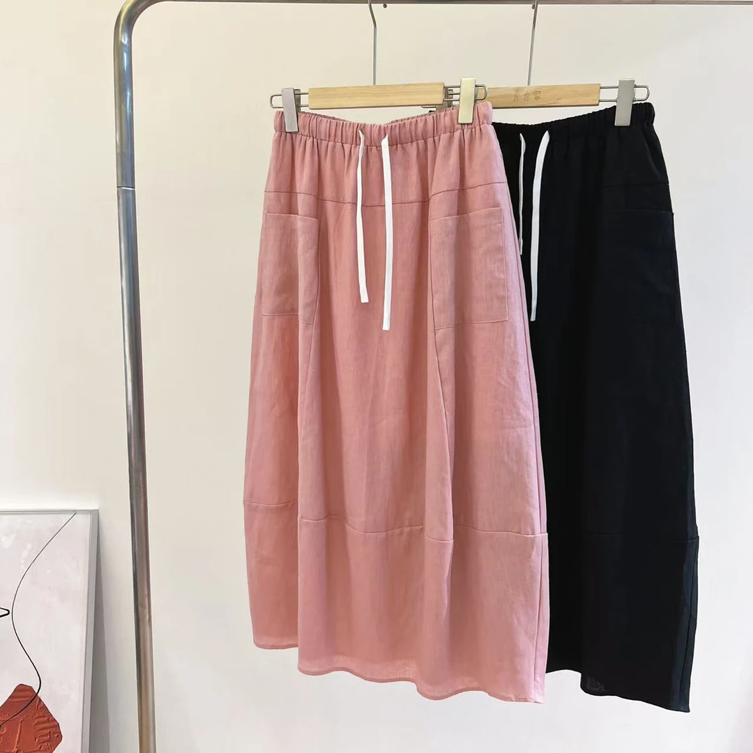 【秀秀新品 】松紧腰抽绳麻料气球裙时尚