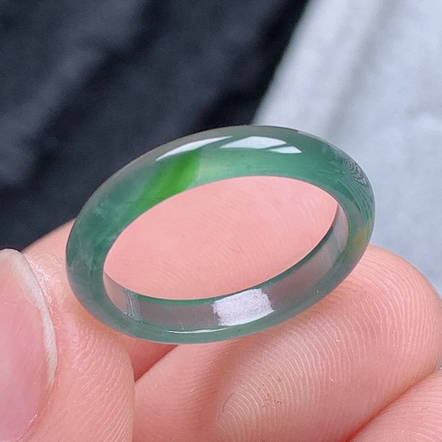 天然翡翠A货老坑冰种双彩飘绿翡翠戒指12-13号圈口内径16.4mm$94