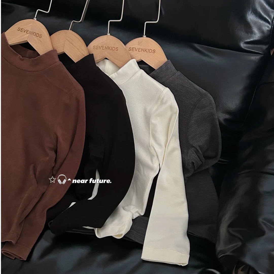 GD0004儿童秋冬新款保暖中领内搭男女童倍绒纯色百搭长袖打底衫