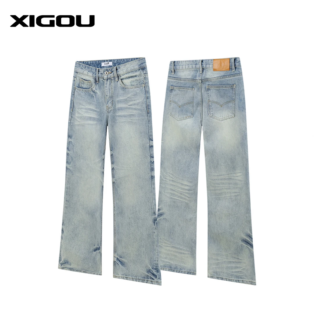 邱XG【冰刃枪花水洗蓝牛】男秋季复古猫须cleanfit休闲百搭牛仔裤bf