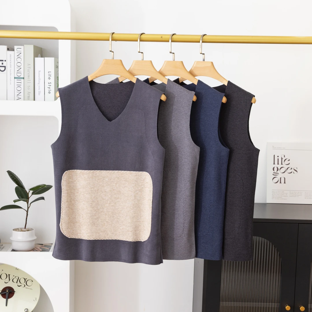 无痕贴片双面德绒男士保暖背心秋冬贴身无袖打底衫