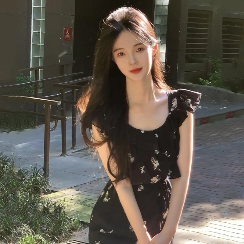 【星落蝶黛】法式浪漫蝴蝶印花连衣裙女夏季新款复古气质显瘦长裙子