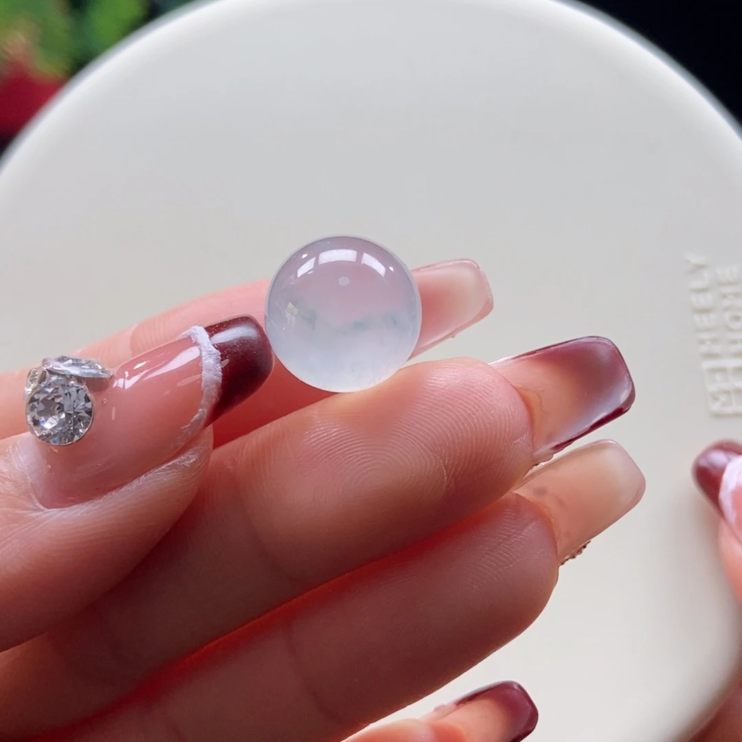 翡翠散珠翡翠高冰藕色珠卡12.7mm