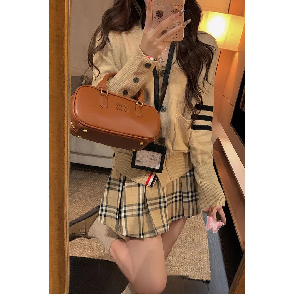 2025年春夏新款时尚气质高级感美式格纹辣妹学院风百褶半身裙女