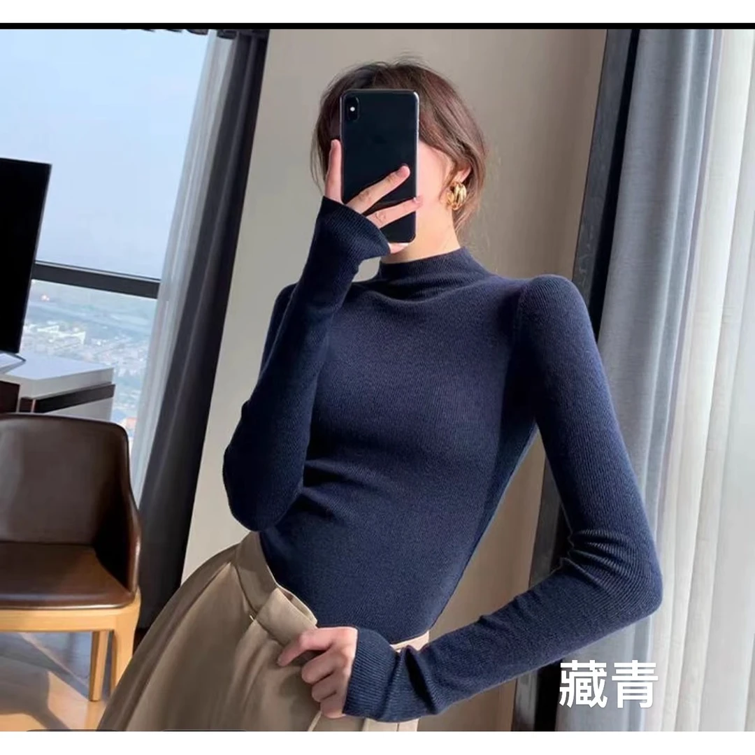 【坦姐严选 实体品质】半高领打底衫韩版时尚气质针织衫8398