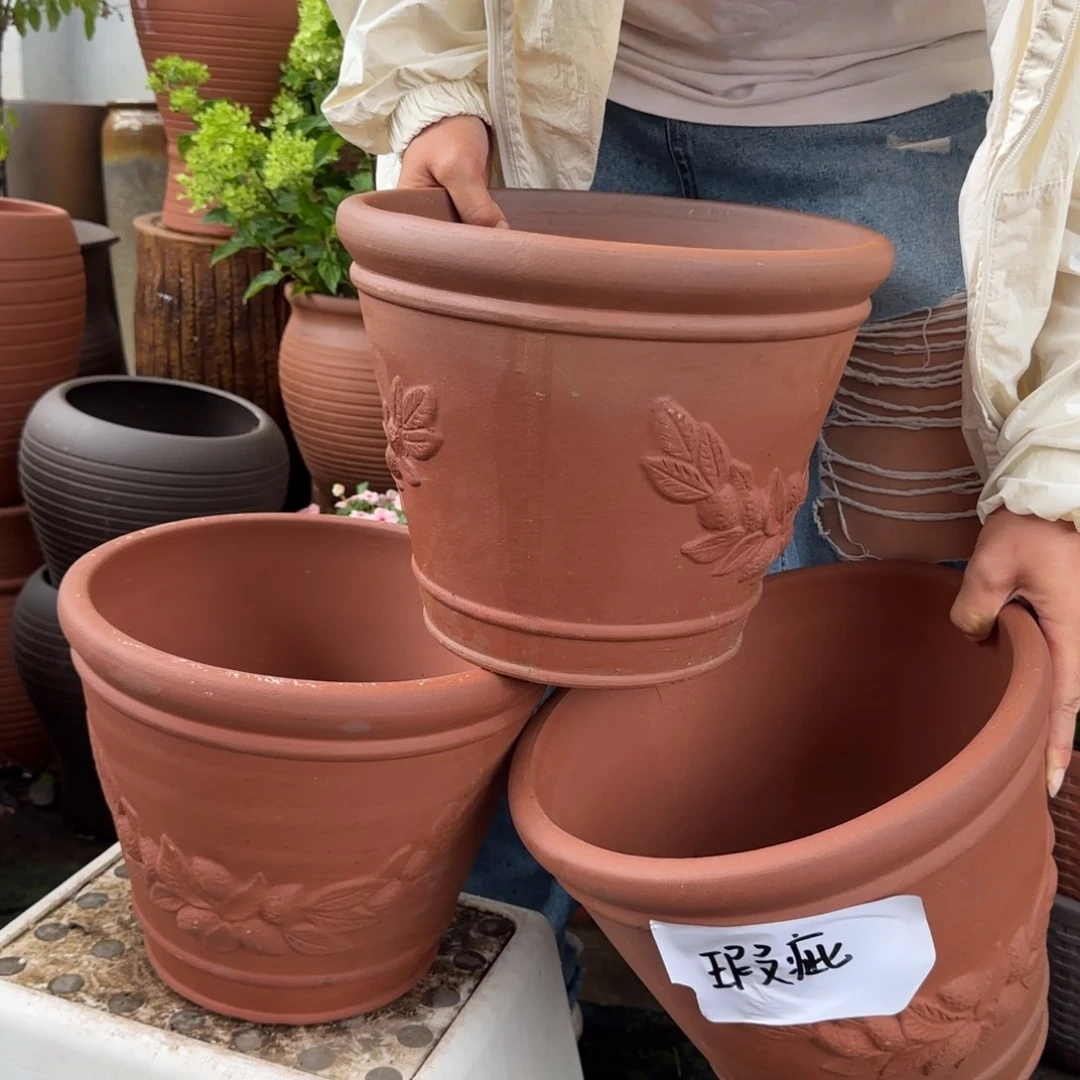 紫砂花盆口30高24宜兴紫砂瑕疵粗糙花泥