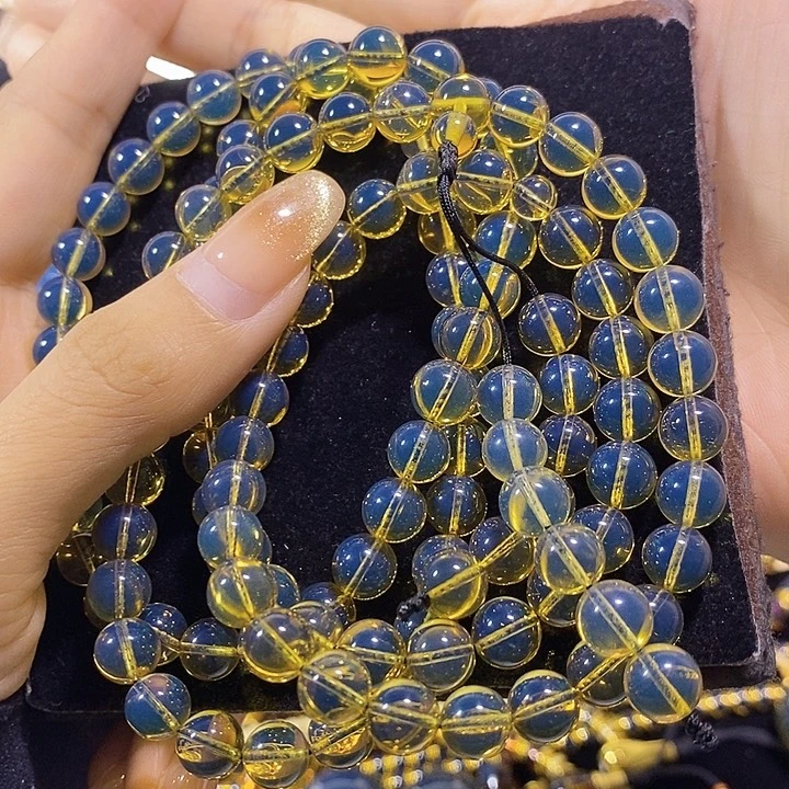 蓝珀未镶嵌珠宝奇石墨西哥蓝珀佛珠7