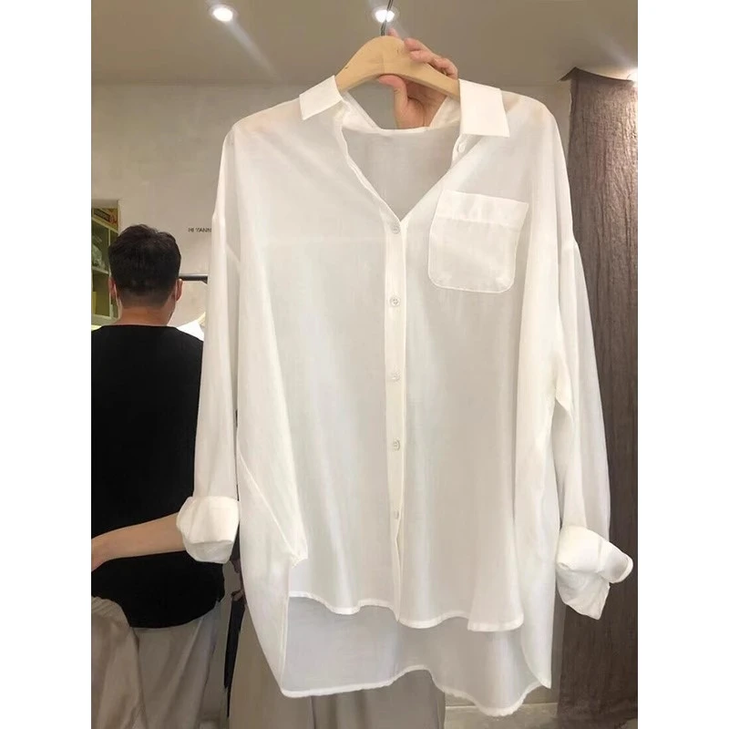 今年流行爆款~亲肤长袖翻领简约衬衫女2025夏季宽松时尚百搭上衣