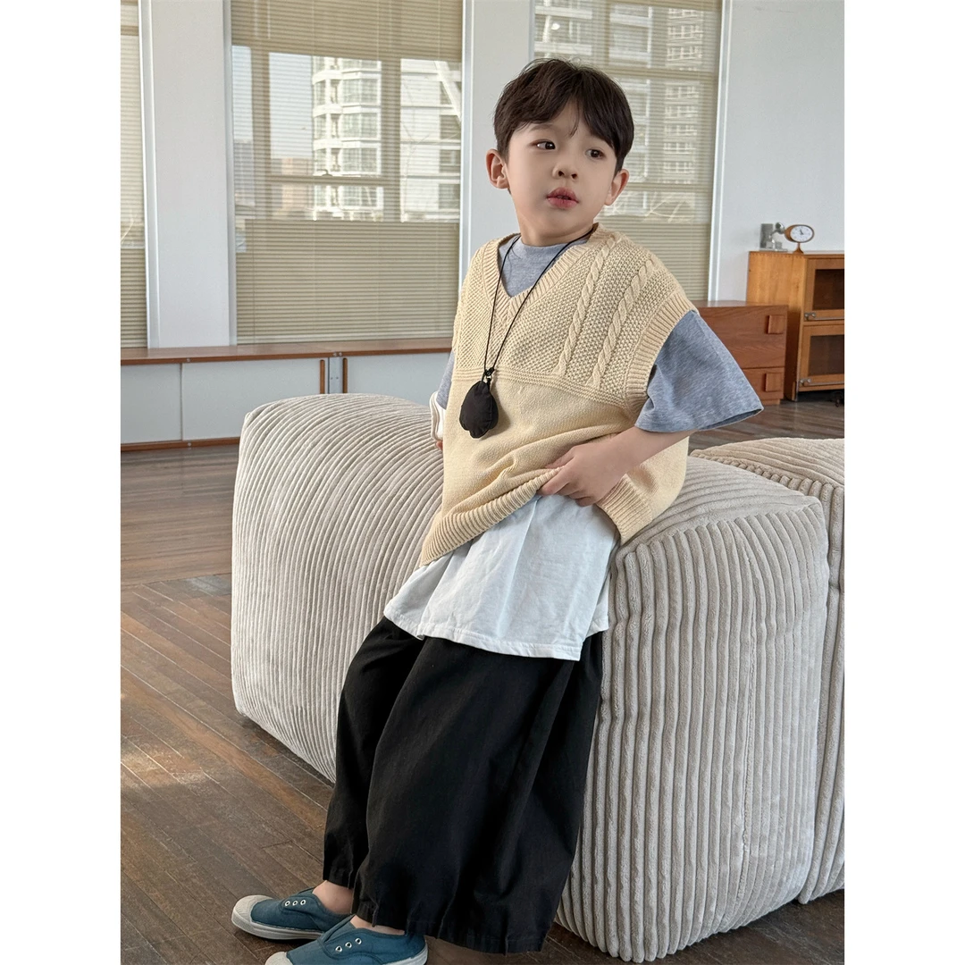 in 爱：nl25春季男童山系灯笼裤韩版儿童宽松复古小众直筒裤90570