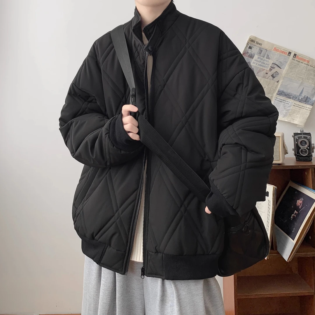 Cebrodz美式菱格棉服外套男冬季夹棉加厚高级感男装宽松夹克棉袄