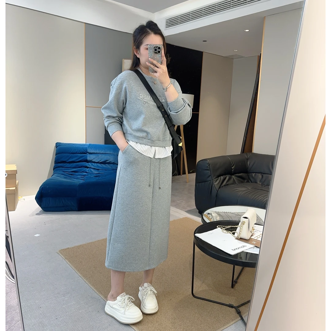 【欧加粒粒】小个子定制显瘦卫衣拼接衬衣下摆半裙套装  X25021953