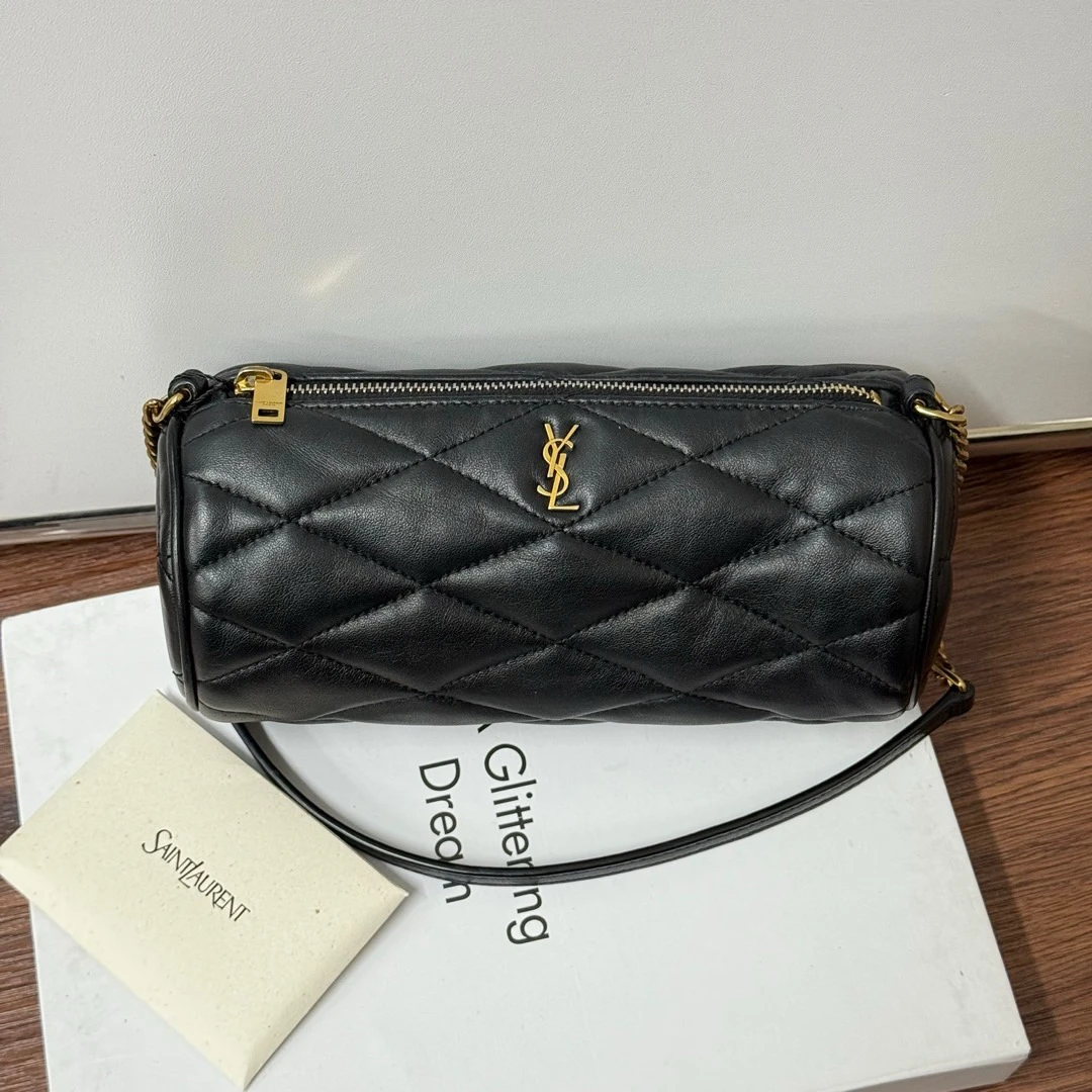 95新 YSL/圣罗兰 YSL 黑金 羊皮 sade系列圆筒包/678491338