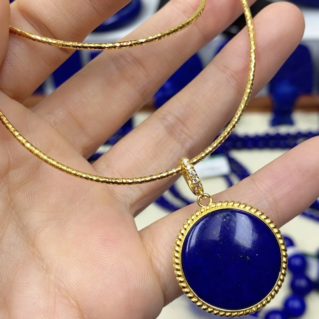 青金石颈饰银S925镀金镶嵌走**然