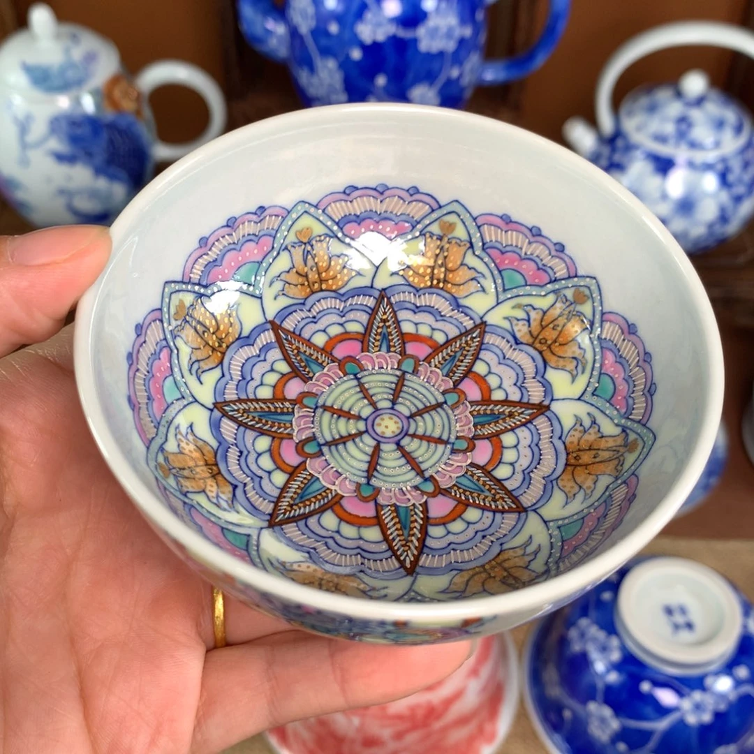 手工手绘青花斗彩高脚杯