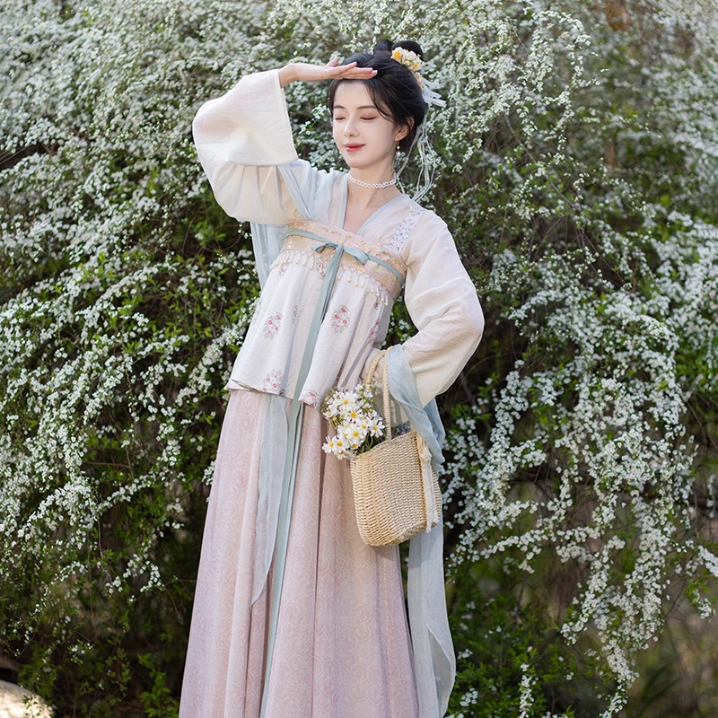 池夏【谷雨:桃山春涧】唐制天丝短衫齐胸裙陌腹原创改良汉服 春夏