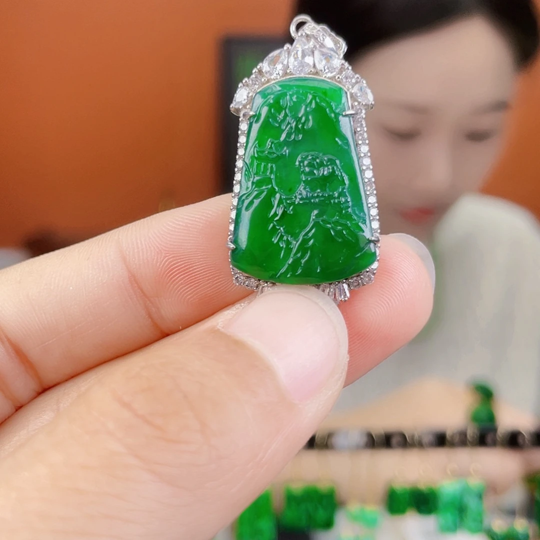 翡翠银S925镶嵌耳饰