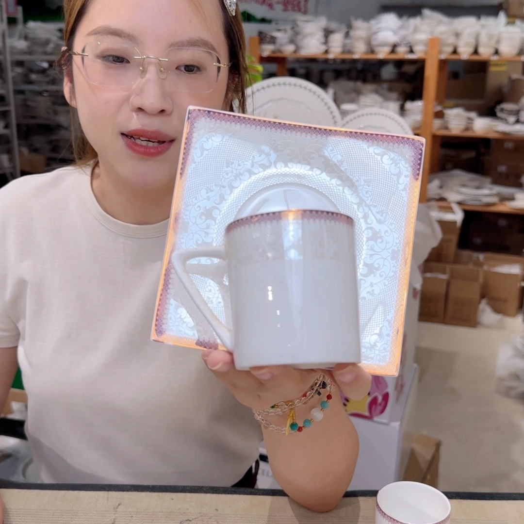 骨瓷高骨骨瓷咖啡杯碟一套220ml外贸骨瓷